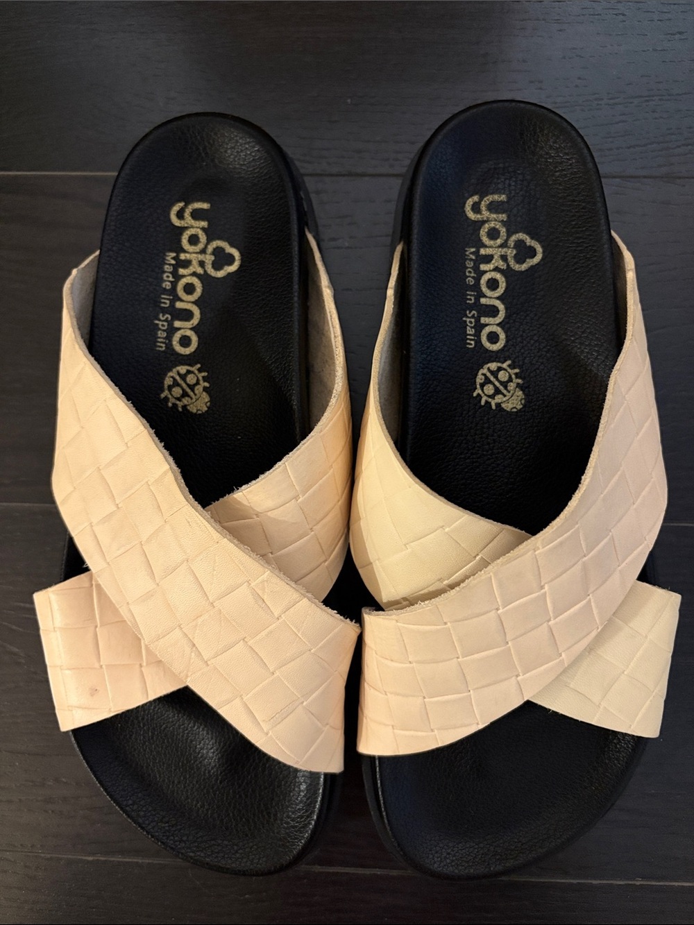 Yokono Cream Woven Cross-Band Slide Sandals